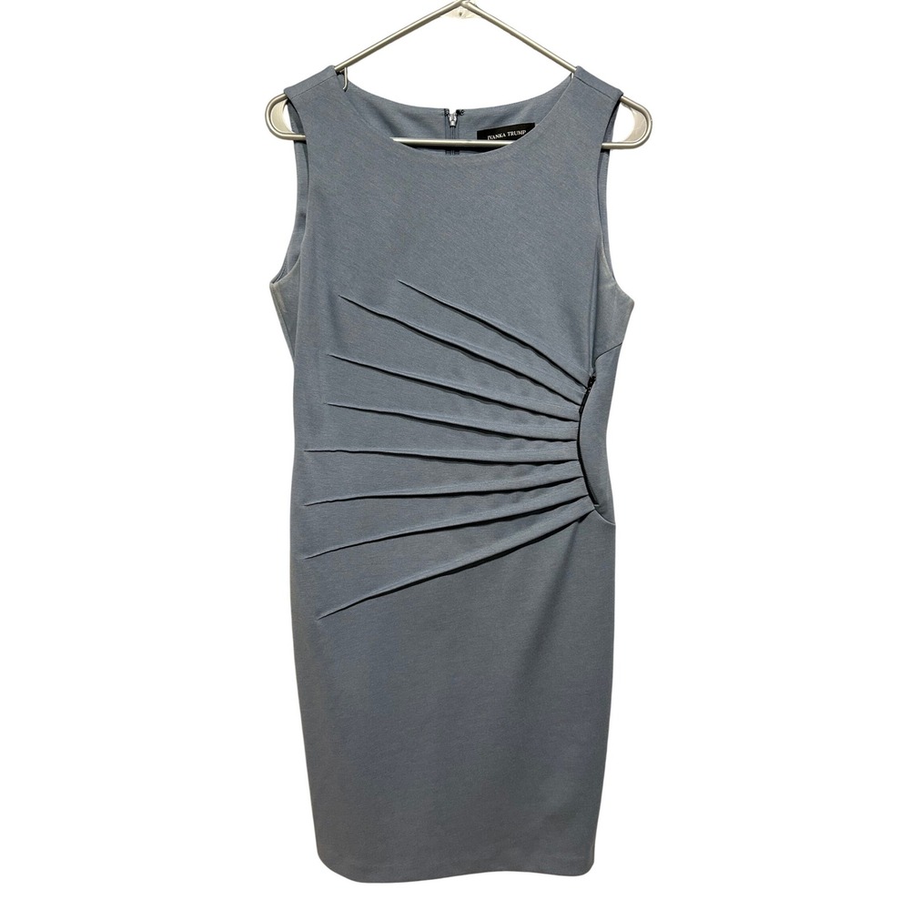 Ivanka Trump Sheath Dress Womens Size 10 Blue Pleated Zipper accent preppy chic